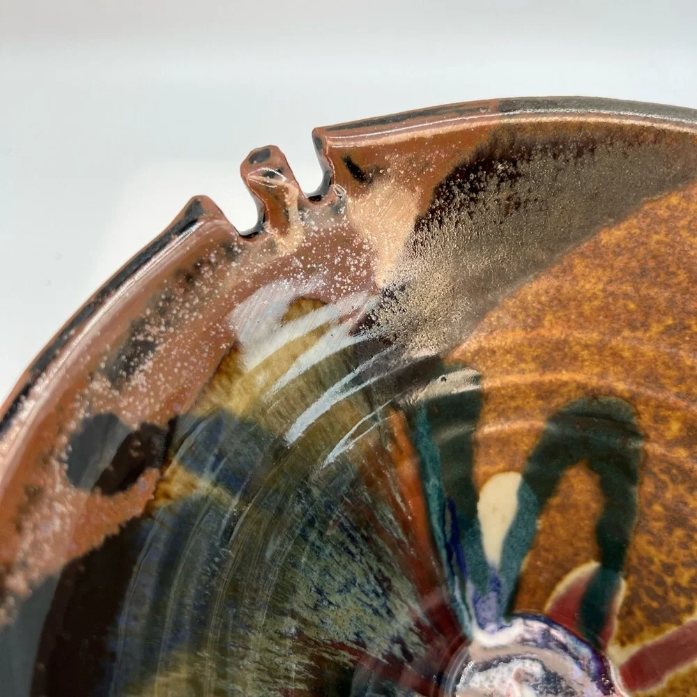 Hand Thrown Drip Glaze Pottery Rice Noodle Bowl Chopstick Rest Colorful